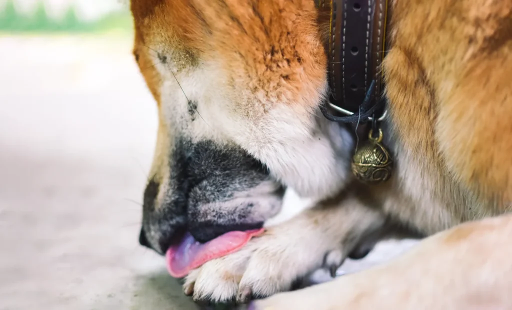足を舐める犬