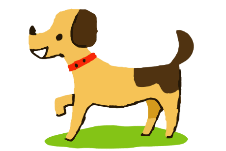 赤い首輪をつけて楽しそうに歩く犬のイラスト