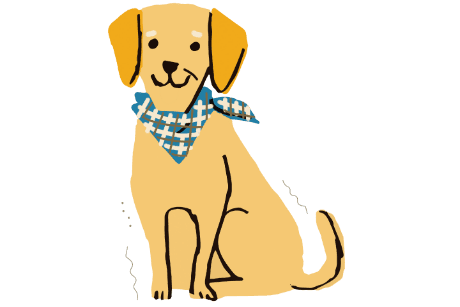 バンダナをつけておすわりしている優しい顔のシニア犬のイラスト
