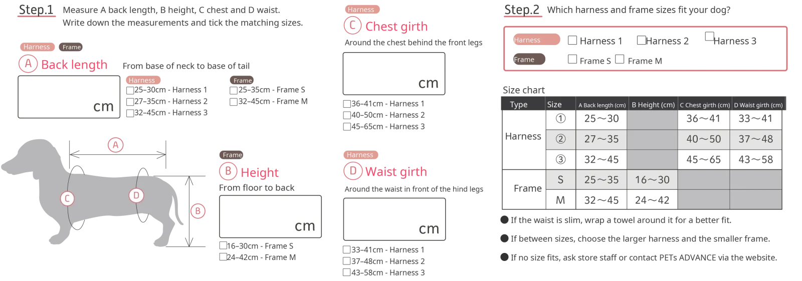 Doggy Supporter Measurement Size Chart